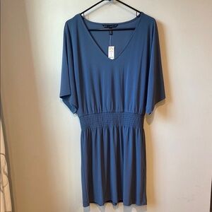 White House Black Market Indigo Blue V-Neck Kimono Smocked Dress